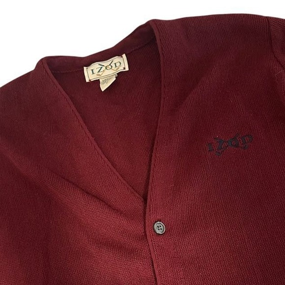 Vintage IZOD Maroon Red Acrylic Golf Logo Cardigan Sweater Mens M - Picture 1 of 6